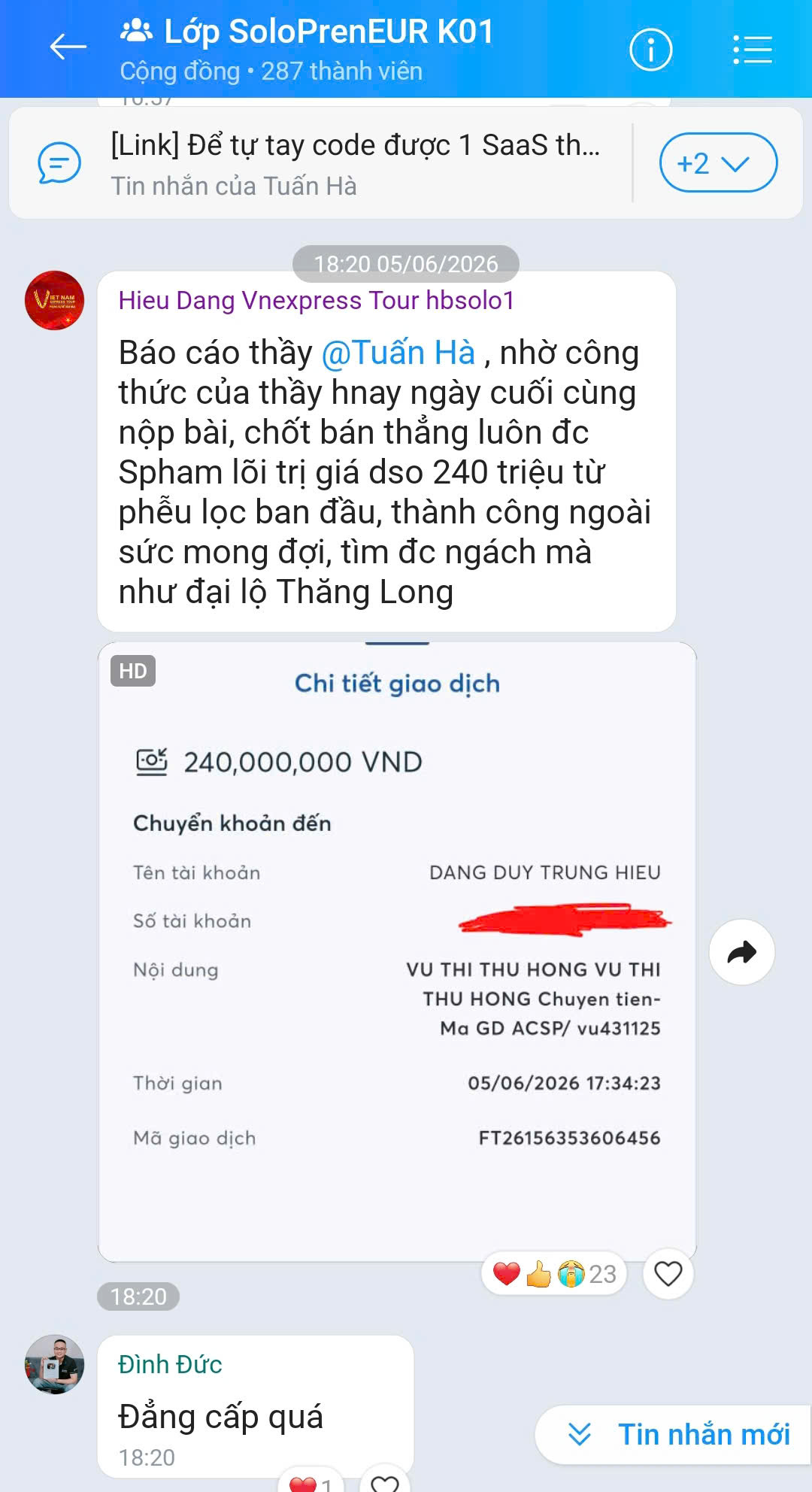 Học viên chốt 240 triệu sau 5 buổi học SOLO